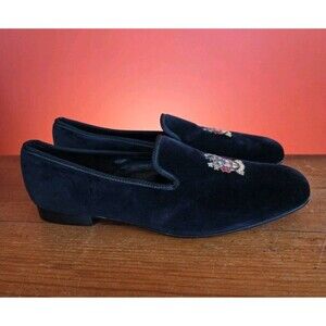 Tricker’s Made For Wilkes Bashford Black Velvet London Crested Slippers Size 12